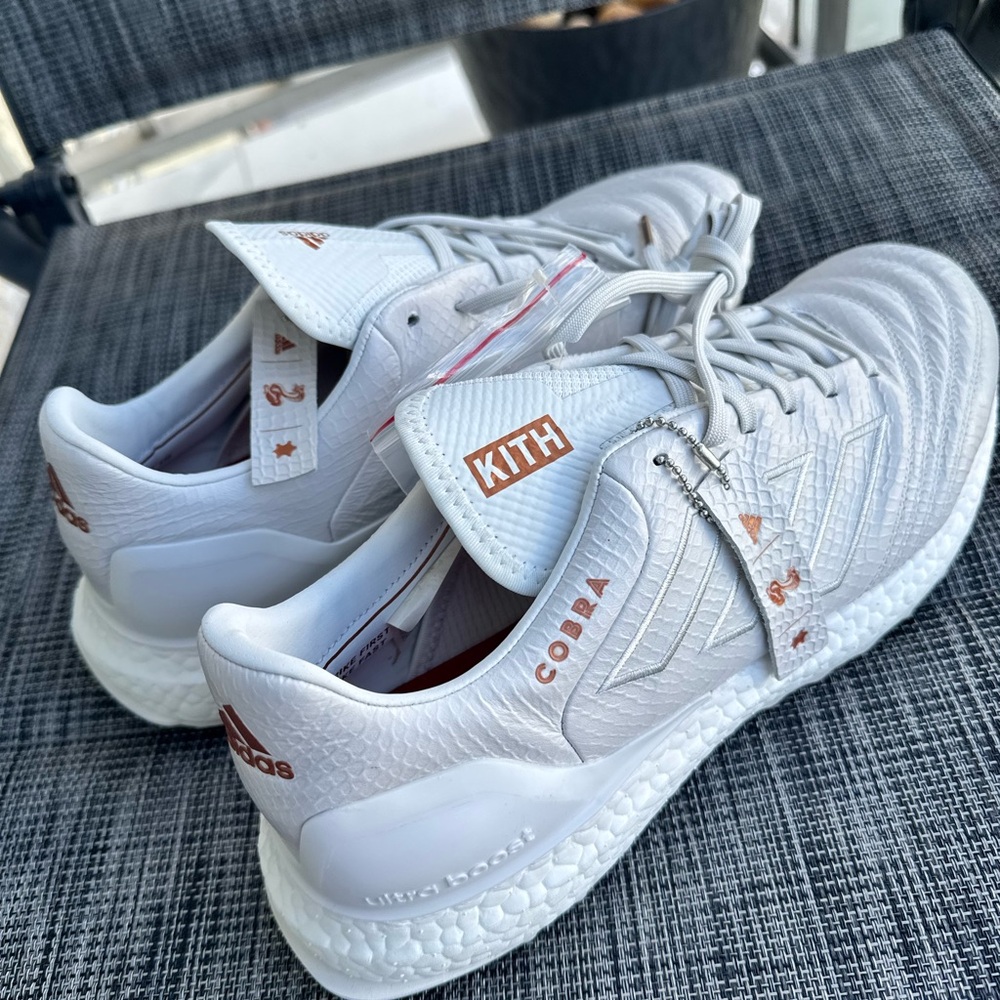 🔥 Adidas x Kith Cobra Collab White and Gold Sneakers